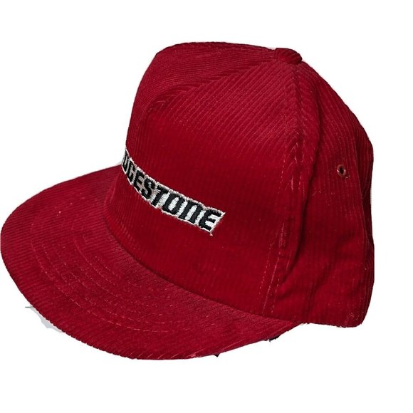 Vintage‎ Swingster Bridgestone Embroidered Corduroy Snapback Trucker Hat Red USA - Picture 3 of 6